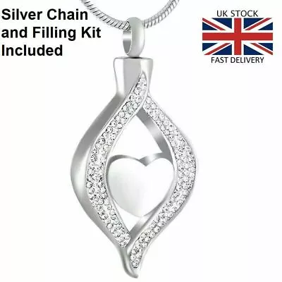 £14.95 • Buy Silver Teardrop Heart Cremation Urn Pendant Ashes Necklace Funeral Memorial UK 