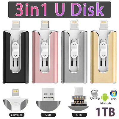 1TB USB Flash Drive U Disk 3 In 1 Storage Memory Stick For IPhone IPad PC • $20.99