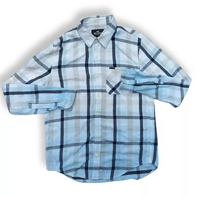 Hollister Mens Checked Shirt White Blue Plaid Flannel Size Small  • £8.50