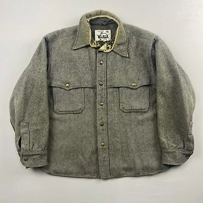 Vintage 60s Woolrich Wool Jacket Men’s XL Gray Mackinaw Cape Cruiser Shirt • $89.95