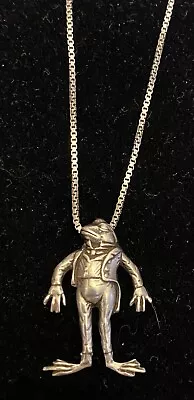 Vintage Sterling Silver Frog Prince Pendant Necklace 925 Box Chain 18  • $29.95