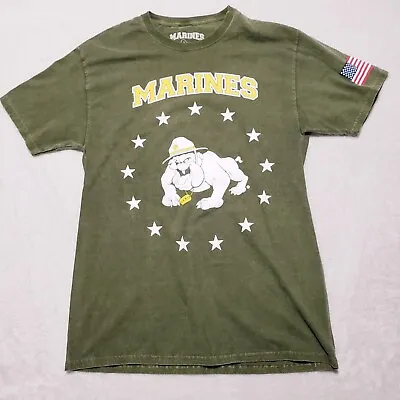 US MARINES  Bull Dog Graphic US Flag Logo Mens Medium Shirt Green Diann Wilson • $9.99