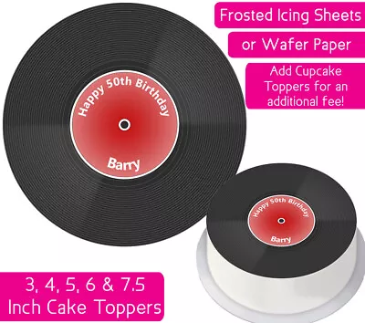 Vinyl Record Edible Wafer & Icing Personalised Cake Toppers Birthday Party Music • £2.25