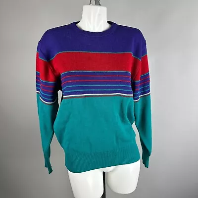 Vtg 80s Meister Purple Red Vibrant Ski Sweater Womens Size Large Wool Blend • $29.99