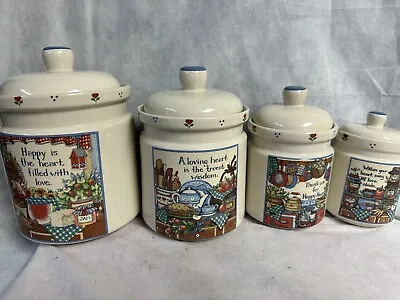 Vintage 1998 Susan Winget FROM THE HEART Canisters W/Lid 4pc Set • $45.99