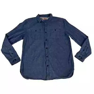 All-Son Surplus Brand Button Down Shirt L Men Blue Cotton Denim Chambray • $22.49