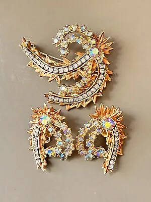 Vintage Signed HAR Hargo Comet Brooch & Earring Set AB Crystal Stunning! • $59