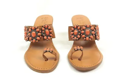 Miss Trish Of Capri Concha Heel Coral Brown Sandal European Leather Retail $100 • $24.99