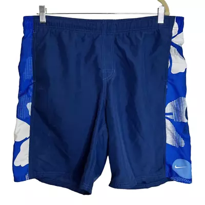 Nike Mens Swim Trunks Board Shorts Size Large Blue Side Print Pockets Drawstring • $9.98