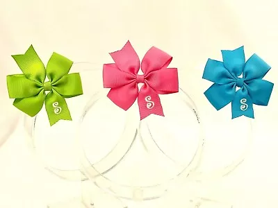 3 Personalized Hair Bows Lot Girls Monogram Pink Turquoise Green Initial S • $9.99