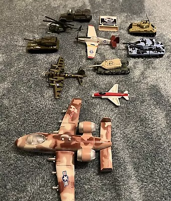 11 Pc Die Cast / Plastic Military Toy Vehicle Play Set ~ Tanks Planes Jets Etc • $9.95