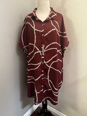 Kamea Burgundy Hawaiian Muumuu Hula Shirt Dress Lei Print Size 3xl • $39.99