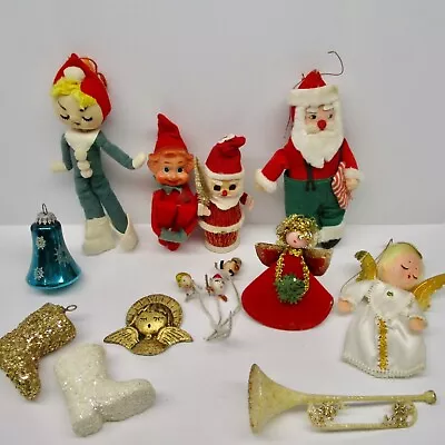 Vintage Christmas Decorations Lot Of 12 Elf Knee Hugger Pixie Santa Angel Kitsch • $39.99