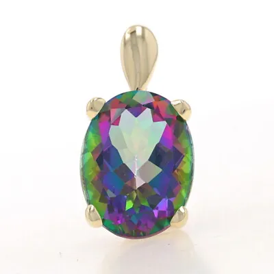 Yellow Gold Mystic Topaz Solitaire Pendant - 10k Oval 9.90ct • $239.99