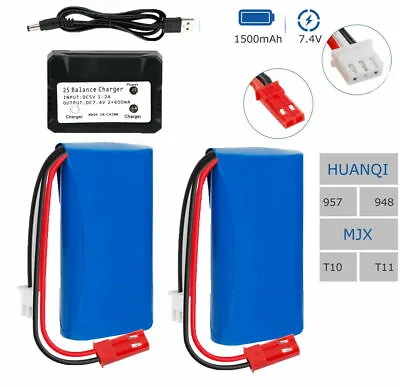 2Pcs 1500mAh 7.4V Li-ion Battery W/ JST Plug For RC Car Boat Helicopter MJX T10  • £19.85