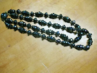 Black Faceted  Iridescent  Jet Beads Necklace Double Strand 18'' Orig. Austria  • $10