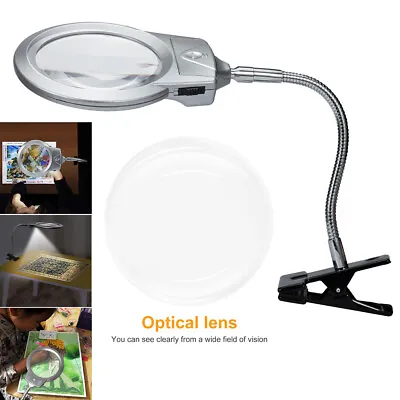 Magnifier Clip-on Lighted Table Desk LED Clamp Lamp 2x 5x Magnifying Glass • $13.04
