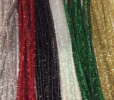 £1.79 • Buy 10 - 1000 GLITTER/TINSEL Chenille Craft Stems Pipe Cleaners 30cm  Long, 6mm Wide