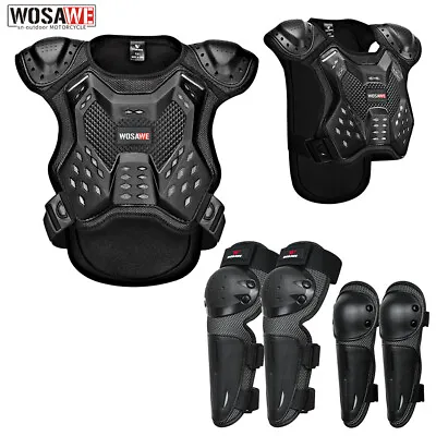 WOSAWE Kids Motorcycle Chest Protector Set Armor Vest ATV Knee Elbow Pads Guards • $47.18