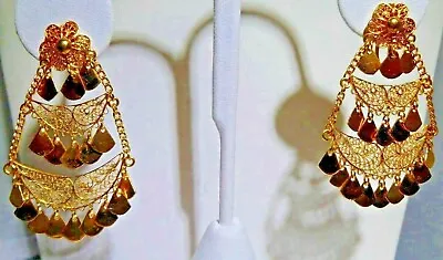 Gipsy Filigree 21k Gold Earrings Dangle Chandelier Wedding Middle Eastern Vintag • $2000