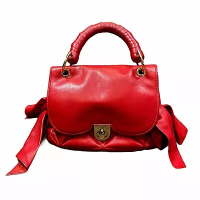 Z SPOKE By Zac Posen Red Leather Handbag Purse - Quilted Side Tie Bows Tote • $74.25