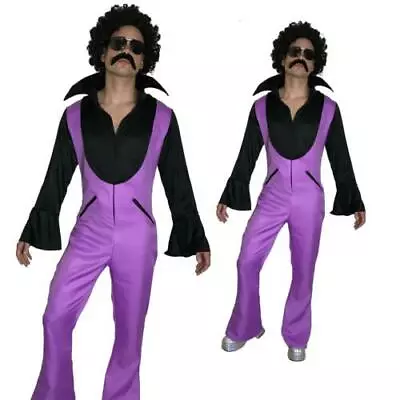 £16.99 • Buy 70s Pimp Costume Disco Flares Afro Wig Tash Mens Fancy Dress Jumpsuit Outfit