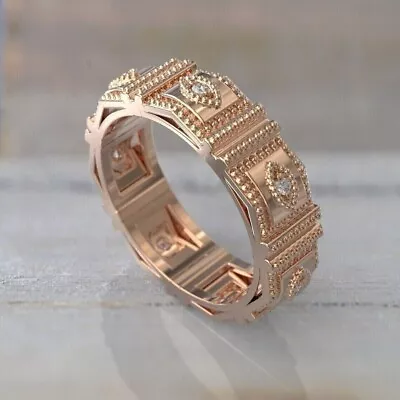 Round Lab-Created Diamond Art Deco Mens Wedding Band Ring 14K Rose Gold Plated • $144