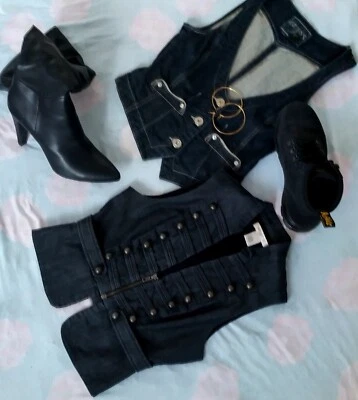 $7 • Buy Arden B. VEST 16 BUTTONS. Dark Wash Denim. High Cropped / High Narrow Waist. S.