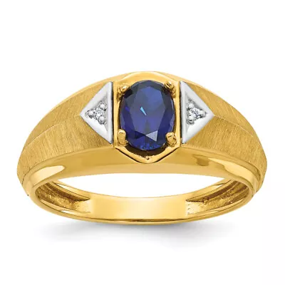 14K Yellow Gold Mens Created Sapphire Diamond Ring • $487