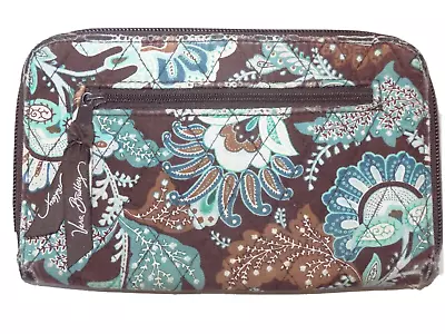 Vera Bradley Java Blue Zip All Around Wristlet Clutch Wallet 2006 Brown Paisley • $6.49