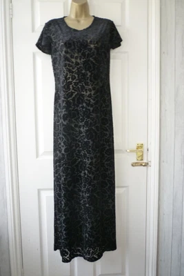 £14.99 • Buy CHARLOTTE HALTON Size 10 Black Floral Sheer Fitted Stretch Velvet Maxi Dress