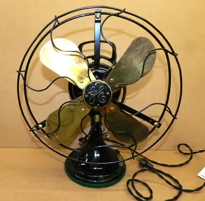 VINTAGE GENERAL ELECTRIC GE RESTORED Oscillating Fan 12  Brass Blade • $699.95