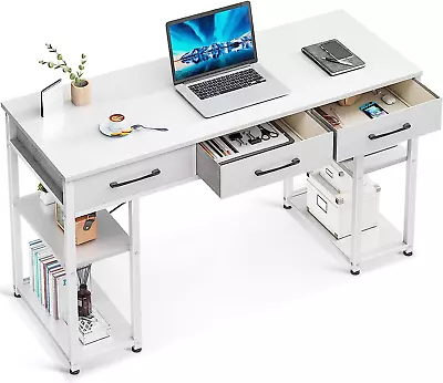 Office Small Computer Desk Home Table With Fabric Drawers Storage White 48 X16  • $173.82