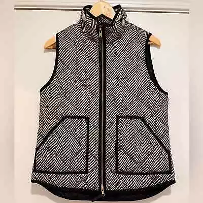 J. Crew Tan & Black Down Excursion Herringbone Quilted Full Zip Vest Size Small • $28
