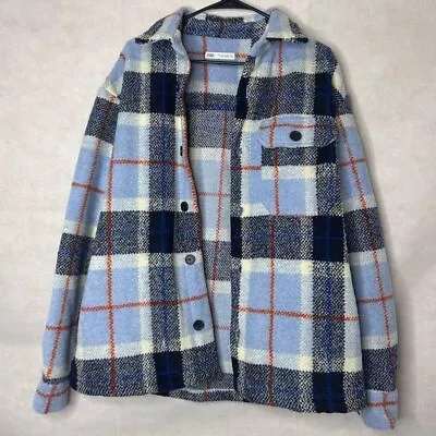 New Zara Structured Checkered Overshirt 5895/198 Blue L Jacket Coat Shirt Jeans • $45