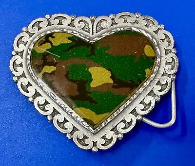 Camouflage Filled Heart Shaped USA Made 1978 Belt Buckle • $9.99