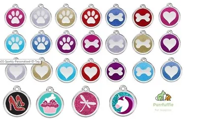 RED DINGO GLITTER ENGRAVED DOG / CAT IDENTITY TAGS Sparkly Personalised ID Tag • £9.90