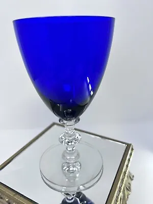 1 Morgantown Ritz Blue Cobalt Glass Water Goblet 6-1/4  Clear Stem ~Vintage • $19.95