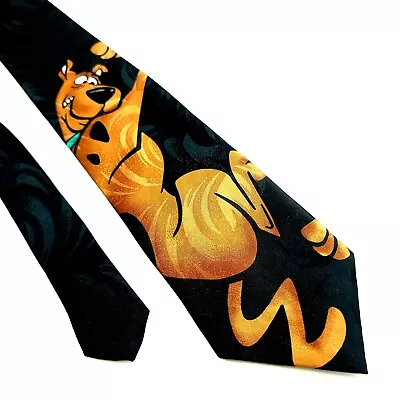 Scooby Doo Cartoon Network Black Jacquard Print Polyester Tie Short Wide 1997 • $13.54