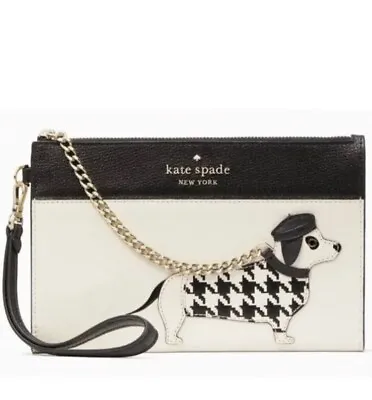 Kate Spade Dog Dachshund Houndstooth Claude Fetch Wristlet Bag Clutch Purse NWT • $68.40