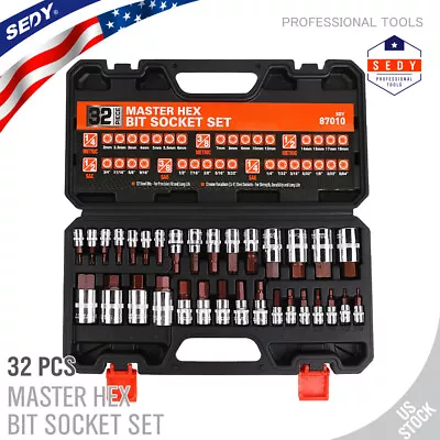 32PC Hex Bit Socket Set Allen Head High Torque Strengthened SAE Metric S2 Steel • $29.64