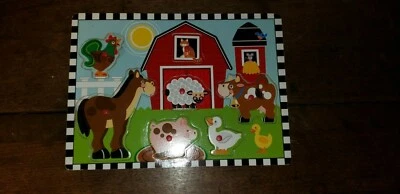 $3 • Buy Puzzle Farm Animals Peg Wooden Tray  Age 2+ 2009 Circo 