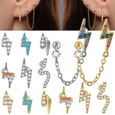 Helix Stud Chain Earrings Dangle CZ Ear Cuff New Ear Bone Nail  Woman • $7.29