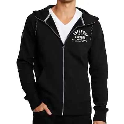 Superdry Hoodie Mens Small Black Full Zip Sweatshirt Sweater M2000045A • $19.49