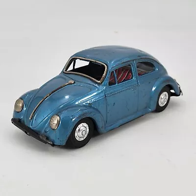 Vintage 60s Japan  Friction VOLKSWAGEN BEETLE Bug 8” TIN Toy Car Blue VW • $55