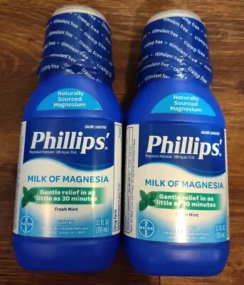 2X Phillips Milk Of Magnesia Frest Mint 12 Oz. Each New Sealed ~ Fast Free Ship • $19.99