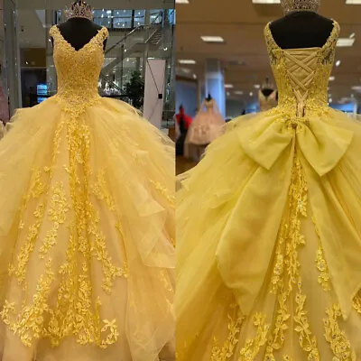 $145.59 • Buy Yellow Quinceanera Dresses With Bow Pageant Princess Sweet 15 16 Prom Ball Gown