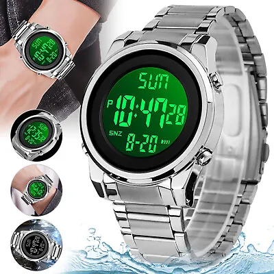 Waterproof Men's Stainless Steel LED Digital Sports Watch Backlight Wristwatch • $16.98