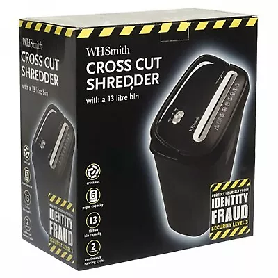 WHSmith Cross Cut Shredder A4 Paper 13L 6 Sheets Capacity Auto Function Black • £35.99