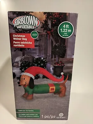 Christmas Gemmy Airblown Inflatable Wiener Dog New 4ft Perro Salchicha Navideno • $35